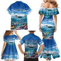 Personalised Palau Kayangel Atoll Family Matching Mermaid Dress and Hawaiian Shirt Turtle With Coral Reef Under Water LT9 - Polynesian Pride