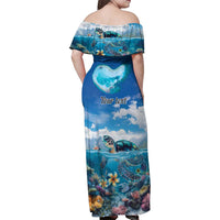 Personalised Palau Kayangel Atoll Family Matching Off Shoulder Maxi Dress and Hawaiian Shirt Turtle With Coral Reef Under Water LT9 - Polynesian Pride