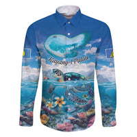 Personalised Palau Kayangel Atoll Family Matching Puletasi and Hawaiian Shirt Turtle With Coral Reef Under Water LT9 Dad's Shirt - Long Sleeve Blue - Polynesian Pride