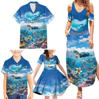 Personalised Palau Kayangel Atoll Family Matching Summer Maxi Dress and Hawaiian Shirt Turtle With Coral Reef Under Water LT9 - Polynesian Pride