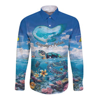 Personalised Palau Kayangel Atoll Long Sleeve Button Shirt Turtle With Coral Reef Under Water LT9 Unisex Blue - Polynesian Pride
