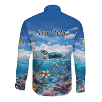 Personalised Palau Kayangel Atoll Long Sleeve Button Shirt Turtle With Coral Reef Under Water LT9 - Polynesian Pride