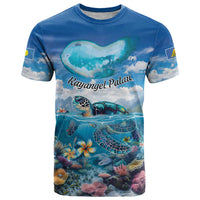 Personalised Palau Kayangel Atoll T Shirt Turtle With Coral Reef Under Water LT9 Blue - Polynesian Pride