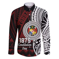 Personalised Tonga Constitution Day 1875 Family Matching Off The Shoulder Long Sleeve Dress and Hawaiian Shirt Polynesian Tribal Tattoo LT9 Dad's Shirt - Long Sleeve Red - Polynesian Pride