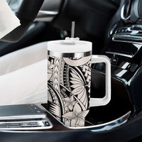 Beige Pacific Flowers Tribal Polynesian Spirit Tumbler With Handle