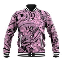 Polynesia Baseball Jacket Tribal Polynesian Spirit With Pink Pacific Flowers LT9 Unisex Pink - Polynesian Pride