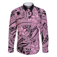 Polynesia Family Matching Off Shoulder Maxi Dress and Hawaiian Shirt Tribal Polynesian Spirit With Pink Pacific Flowers LT9 Dad's Shirt - Long Sleeve Pink - Polynesian Pride