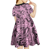 Polynesia Kid Short Sleeve Dress Tribal Polynesian Spirit With Pink Pacific Flowers LT9 - Polynesian Pride