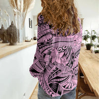 Polynesia Women Casual Shirt Tribal Polynesian Spirit With Pink Pacific Flowers LT9 - Polynesian Pride