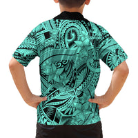 Polynesia Family Matching Tank Maxi Dress and Hawaiian Shirt Tribal Polynesian Spirit With Teal Pacific Flowers LT9 - Polynesian Pride