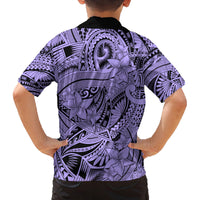 Polynesia Family Matching Long Sleeve Bodycon Dress and Hawaiian Shirt Tribal Polynesian Spirit With Violet Pacific Flowers LT9 - Polynesian Pride