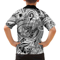 Polynesia Family Matching Off Shoulder Short Dress and Hawaiian Shirt Tribal Polynesian Spirit With White Pacific Flowers LT9 - Polynesian Pride