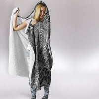 Polynesia Hooded Blanket Hibiscus and Hawaiian Tribal Tattoo Retro Style Gray Color LT9 - Polynesian Pride