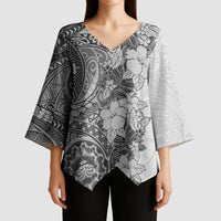 Polynesia Kimono Sleeve Blouse Hibiscus Hawaiian Tribal Tattoo Retro Gray LT9 - Polynesian Pride
