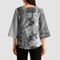 Polynesia Kimono Sleeve Blouse Hibiscus Hawaiian Tribal Tattoo Retro Gray LT9 - Polynesian Pride