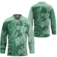 Polynesia Hockey Jersey Hibiscus Hawaiian Tribal Tattoo Retro Green - Polynesian Pride
