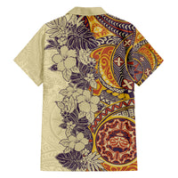 Polynesia Family Matching Long Sleeve Bodycon Dress and Hawaiian Shirt Hibiscus and Hawaiian Tribal Tattoo Retro Style Tan Color LT9 - Polynesian Pride