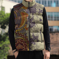 Polynesia Sleeveless Puffer Jacket Hibiscus Hawaiian Tribal Tattoo Retro Tan - Polynesian Pride
