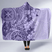 Polynesia Hooded Blanket Hibiscus and Hawaiian Tribal Tattoo Retro Style Violet Color LT9 - Polynesian Pride