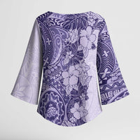Polynesia Kimono Sleeve Blouse Hibiscus Hawaiian Tribal Tattoo Retro Violet LT9 - Polynesian Pride