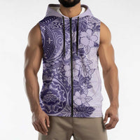 Polynesia Sleeveless Zip Hoodie Hibiscus Hawaiian Tribal Tattoo Retro Violet LT9 - Polynesian Pride