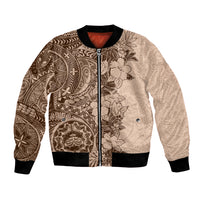 Polynesia Bomber Jacket Hibiscus and Hawaiian Tribal Tattoo Retro Style Pink Pastel LT9 Unisex Pink Pastel - Polynesian Pride