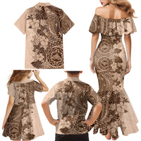 Polynesia Family Matching Mermaid Dress and Hawaiian Shirt Hibiscus and Hawaiian Tribal Tattoo Retro Style Pink Pastel LT9 - Polynesian Pride