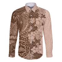 Polynesia Family Matching Off Shoulder Long Sleeve Dress and Hawaiian Shirt Hibiscus and Hawaiian Tribal Tattoo Retro Style Pink Pastel LT9 Dad's Shirt - Long Sleeve Pink Pastel - Polynesian Pride