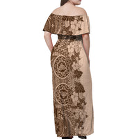 Polynesia Off Shoulder Maxi Dress Hibiscus and Hawaiian Tribal Tattoo Retro Style Pink Pastel LT9 - Polynesian Pride