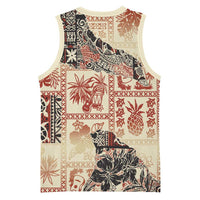 Hawaii Beige Version Basketball Jersey Aloha Tribal Pattern - Polynesian Pride