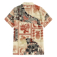 Hawaii Family Matching Off Shoulder Short Dress and Hawaiian Shirt Aloha Tribal Pattern Beige Version LT9 - Polynesian Pride