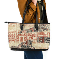 Hawaii Leather Tote Bag Aloha Tribal Pattern Beige Version LT9 - Polynesian Pride
