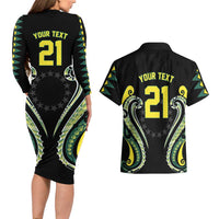 Custom Rugby Cook Islands Avaiki Couples Matching Long Sleeve Bodycon Dress and Hawaiian Shirt Black Kuki Airani Tribal Maori Inspired LT9 - Polynesian Pride