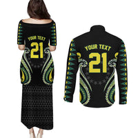 Custom Rugby Cook Islands Avaiki Couples Matching Puletasi and Long Sleeve Button Shirt Black Kuki Airani Tribal Maori Inspired - Polynesian Pride