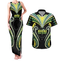 Custom Rugby Cook Islands Avaiki Couples Matching Tank Maxi Dress and Hawaiian Shirt Black Kuki Airani Tribal Maori Inspired LT9 Black - Polynesian Pride