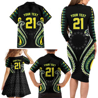 Custom Rugby Cook Islands Avaiki Family Matching Long Sleeve Bodycon Dress and Hawaiian Shirt Black Kuki Airani Tribal Maori Inspired LT9 - Polynesian Pride