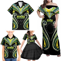 Custom Rugby Cook Islands Avaiki Family Matching Off Shoulder Maxi Dress and Hawaiian Shirt Black Kuki Airani Tribal Maori Inspired LT9 - Polynesian Pride