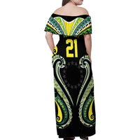 Custom Rugby Cook Islands Avaiki Family Matching Off Shoulder Maxi Dress and Hawaiian Shirt Black Kuki Airani Tribal Maori Inspired LT9 - Polynesian Pride