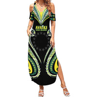 Custom Rugby Cook Islands Avaiki Family Matching Summer Maxi Dress and Hawaiian Shirt Black Kuki Airani Tribal Maori Inspired LT9 Mom's Dress Black - Polynesian Pride
