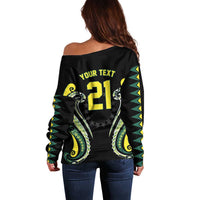 Custom Rugby Cook Islands Avaiki Off Shoulder Sweater Black Kuki Airani Tribal Maori Inspired - Polynesian Pride