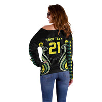 Custom Rugby Cook Islands Avaiki Off Shoulder Sweater Black Kuki Airani Tribal Maori Inspired - Polynesian Pride