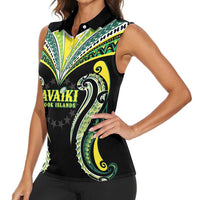 Custom Rugby Cook Islands Avaiki Women Sleeveless Polo Shirt Black Kuki Airani Tribal Maori Inspired LT9 - Polynesian Pride