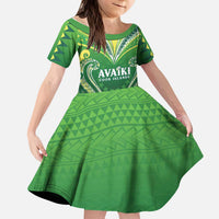 Custom Rugby Cook Islands Avaiki Kid Short Sleeve Dress Green Kuki Airani Tribal Maori Inspired - Polynesian Pride