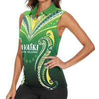 Custom Rugby Cook Islands Avaiki Women Sleeveless Polo Shirt Green Kuki Airani Tribal Maori Inspired LT9 - Polynesian Pride