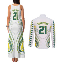 Custom Rugby Cook Islands Avaiki Couples Matching Tank Maxi Dress and Long Sleeve Button Shirt White Kuki Airani Tribal Maori Inspired LT9 - Polynesian Pride