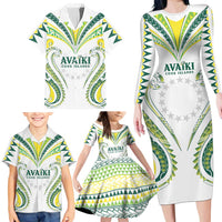 Custom Rugby Cook Islands Avaiki Family Matching Long Sleeve Bodycon Dress and Hawaiian Shirt White Kuki Airani Tribal Maori Inspired LT9 - Polynesian Pride