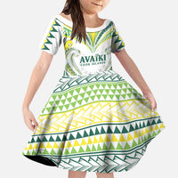 Custom Rugby Cook Islands Avaiki Family Matching Off The Shoulder Long Sleeve Dress and Hawaiian Shirt White Kuki Airani Tribal Maori Inspired LT9 Daughter's Dress White - Polynesian Pride