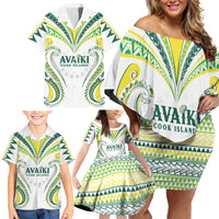 Custom Rugby Cook Islands Avaiki Family Matching Off Shoulder Short Dress and Hawaiian Shirt White Kuki Airani Tribal Maori Inspired LT9 - Polynesian Pride