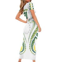 Custom Rugby Cook Islands Avaiki Short Sleeve Bodycon Dress White Kuki Airani Tribal Maori Inspired - Polynesian Pride