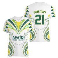 Custom Rugby Cook Islands Avaiki Women V-Neck T-Shirt White Kuki Airani Tribal Maori Inspired LT9 - Polynesian Pride